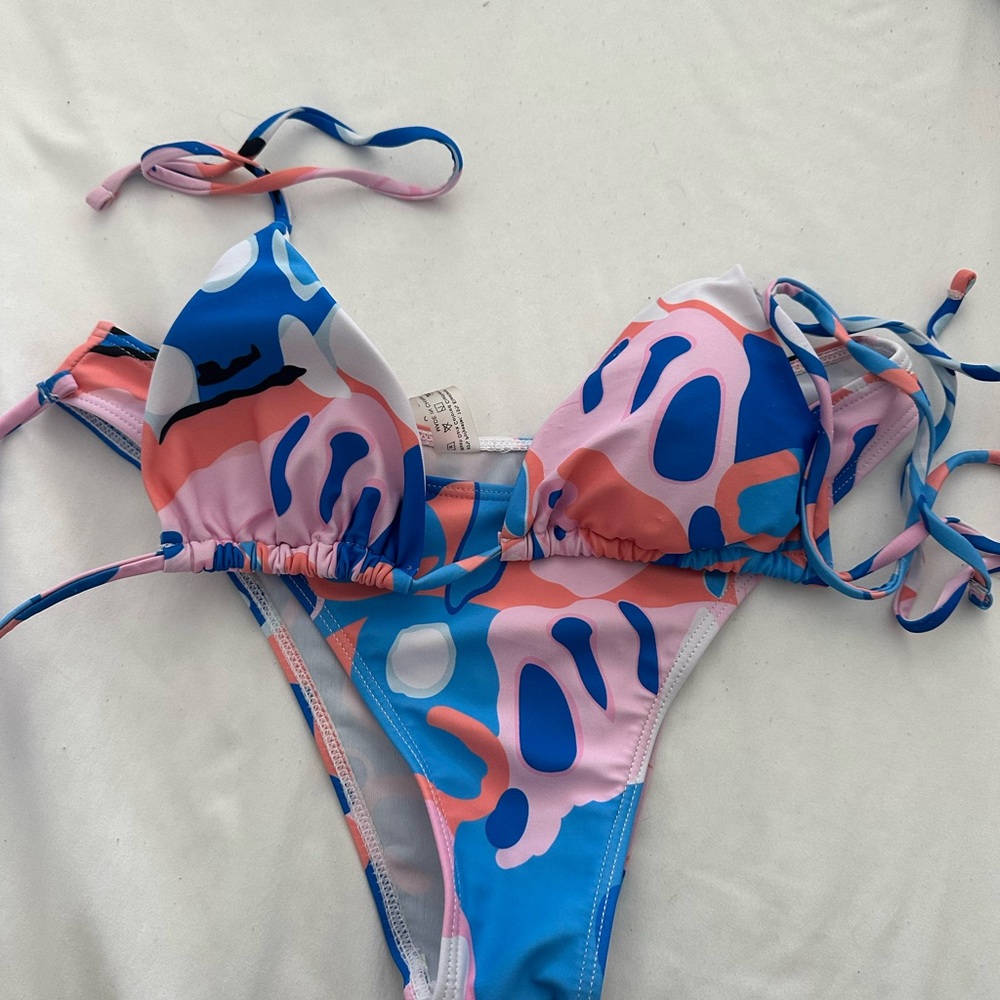 Pink and Blue Abstract Bikini Set